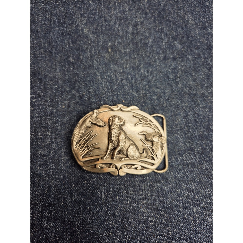 Retriever Duck Hunting Pewter Belt Buckle - Made in USA #42